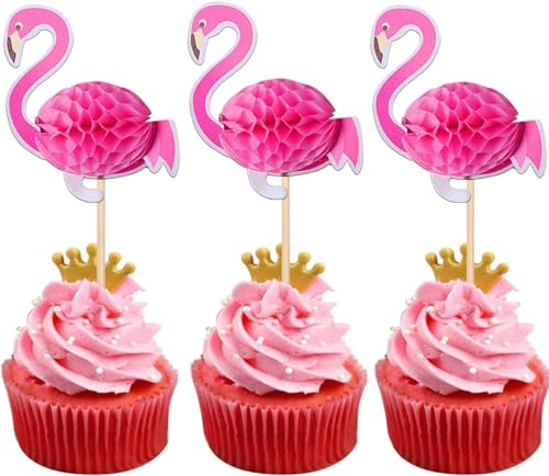 50 Stück 3D Flamingo Tortendeko, Tropical Aloha Luau Cupcake Toppers Summer Flamingo Kuchen Deko Hawaiian Beach Cupcake Dekorationen für Baby Dusche Geburtstag Hochzeits Party Rosa