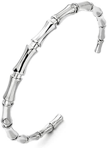 COOLSTEELANDBEYOND Herren Damen Armreif, Armband, Bambus Knochen Glieder, Edelstahl, poliert