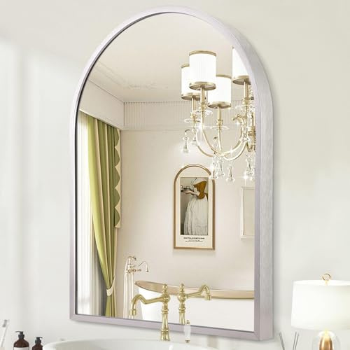 HLFMVWE - Specchio da parete per bagno, con cornice in metallo, specchio murale argentato, per camera da letto, ingresso, soggiorno, toletta, 65 x 45 cm