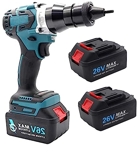LMYYDES Batterie 4Ah x 2, Pistolet à Riveter électrique Automatique, kit d'outils d'écrou de riveteuse sans Fil, Kits de Pistolet à Riveter électrique Portable, 233x222x110mm