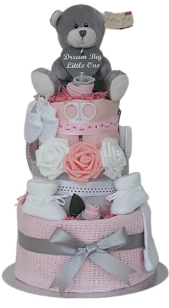3 Tier Pink and Grey Nappy Cake