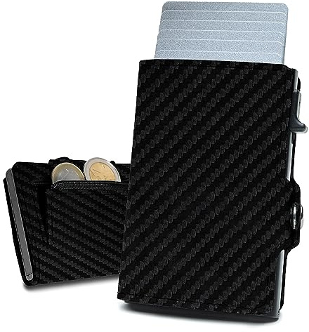 slimfin® Slim Wallet mit Münzfach - Kartenetui - Geldbeutel Herren - Geldbörse - Portemonnaie - Portmonee - Card Holder klein/Mini mit RFID Schutz - Carbon