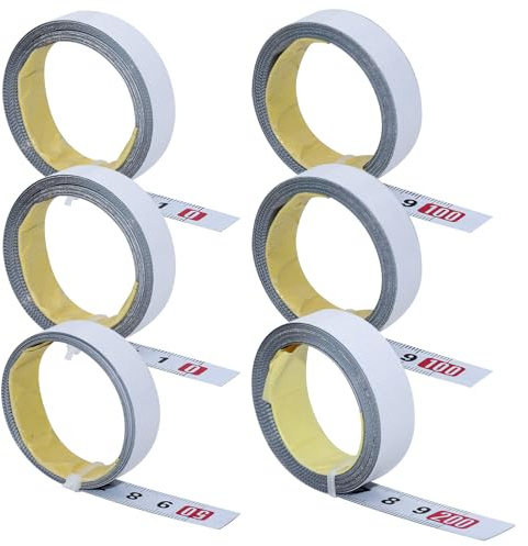 AIMEKE 6 Pièces Mètre à Ruban en Acier au Carbone Auto-adhésif 1 m/2 m Règle Métrique Auto-adhésive Règle en Acier à L'échelle Collante pour Établis et Machines (Avant, Arrière, Centrage)