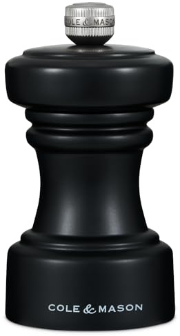 Cole & Mason H233060 Hoxton saltkvarn i svart trä, icke-korroderande keramisk mekanism, kompakt saltkvarn med justerbar slipning, bokträ, 104 mm, kryddkvarn, livstidsgaranti