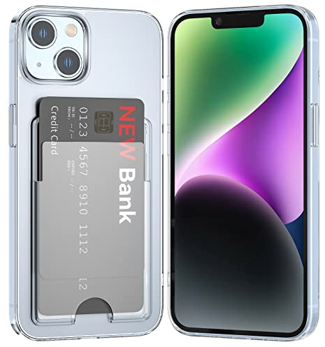 ÁRBOLORO Hülle für iPhone 13/14 Schutzhülle mit Kartenfäch Transparent Silikon Handyhülle Kartenfach Hülle für 2 Karten, Stoßfest Handy Tasche Bumper Brieftasche Case Cover