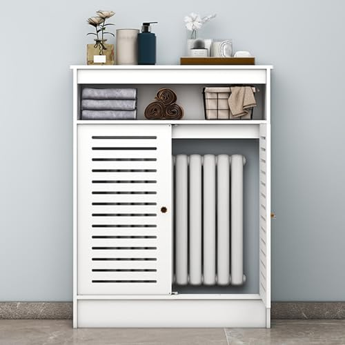 Wood Radiator Cover Heating Guard Cabinet with Open Shelves, Modern Side Cabinet Storage Shelf Home Office Decorative Heater Cover, Freestanding Bathroom Floor Cabinet Storage Organizer