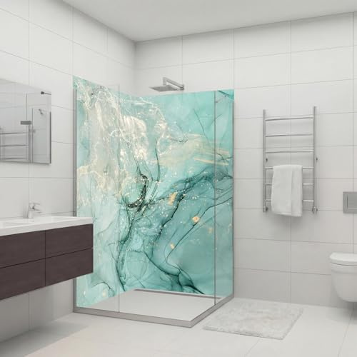 dedeco Eck-Duschrückwand wasserfest Motiv: Marmor V19, UV-Lack glänzend, 2 x 100x200 cm, Badrückwand zum Fliesenersatz, als Dekorwand, Wandverkleidung und Duschplatte aus Aluminium - Made in Germany