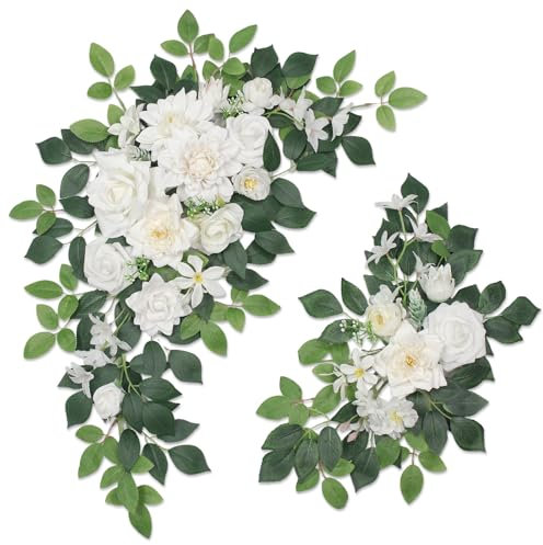 BMQDSM Künstliche Blumen für Hintergrunddekoration, Hochzeitsbogen, Empfangsschild, Eukalyptus-Girlande, geeignet für Gangdekoration und Hochzeitsbögen, Weiß, 2 Stück