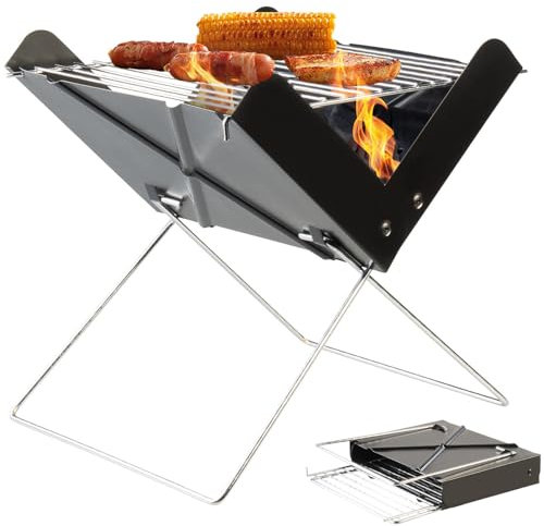 Rosenstein & Söhne Klappgrill: Klappbarer Kohle-Grill mit Rost und Kohleschale, 29 x 25 x 29 cm (Camping Grill, Minigrill, Campingkocher)