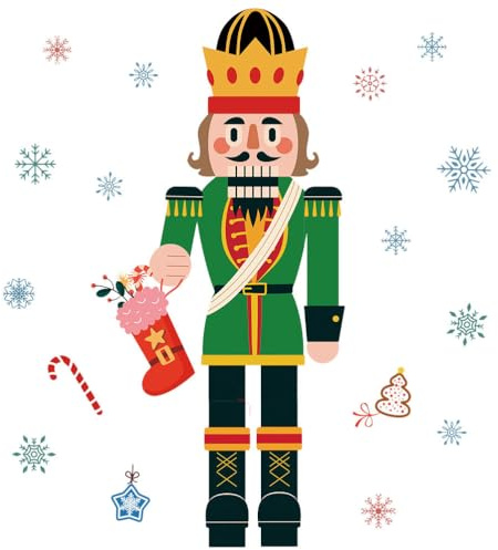 Mikinona 1blatt Fensteraufkleber Weihnachten Nussknacker Schneeflocken Fensterdeko Fensterbilder Weihnachten Selbstklebend Weihnachtsdeko Statisch Haftende PVC Aufkleber