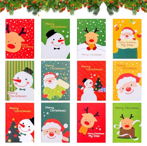 24 Stücke Mini Notizblock Weihnachten, Kinder Notizblock Klein, Weihnachten Notizblöcke, Weihnachten Cartoon Notebook, Mini Tagebuch Notizblock, Weihnachtsgeschenke Kleine Notizblöcke für Kinder