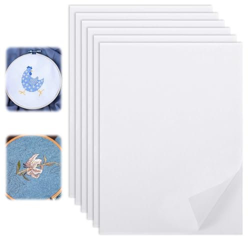 cobee Stickvlies Wasserlöslich Selbstklebend A4, 6 Stück Wasserlösliches Stickvlies Stickvlies Wasserlöslich Stickvorlagen Bedruckbar Wasserlösliches Stickvlies Für Drucker Und Handnäh-Stickvliese