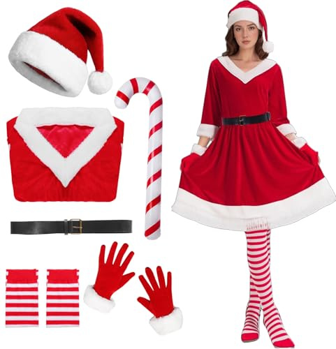HarnyLoom Jultomten röd tomtehatt bälte tomte show jultema fest tomtemaklänning (XL)