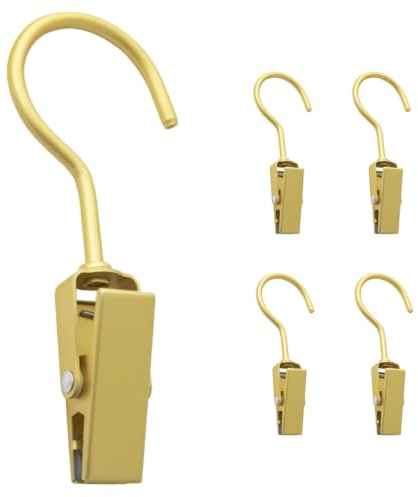 Pinzas para Ropa de Aluminio Dorado, 5 Piezas Gancho | Pinzas para Perchas, Diseño Compacto y Portátil, para Secado y Colgado en Balcón o Viaje