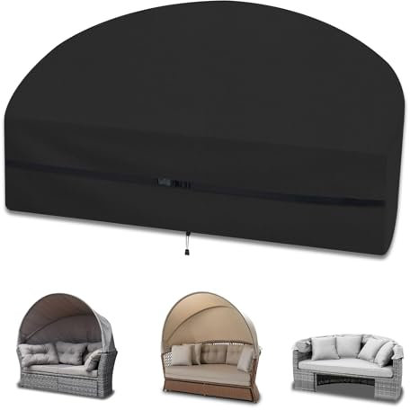 GJMZTQG Sonneninsel Abdeckung Halbrund，Schutzhülle Halb für Sonneninsel 600D Abdeckplane Halbrund für Gartenmuschel，Wasserdicht (200 * 110 * 80cm,Schwarz)