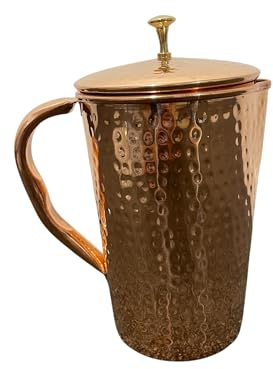 Hammered Copper Water Jug with Lid, 2.3 L Capacity, Traditional Pitcher for Drinking and Serving