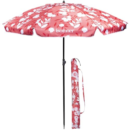 Isotoner Sonnenschirm Garten-/Strandkorb, ultra-robust, winddichte Struktur, leicht, höhen-/neigungsverstellbar und uv-geschützt upf50+, 160 cm Tropische Blumen