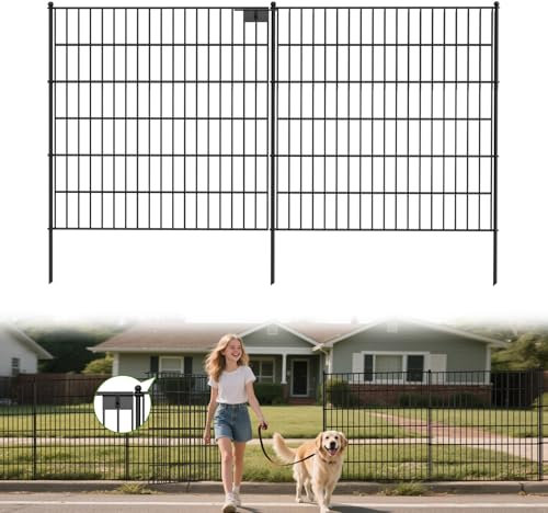 Land Guard Dekorativer Zaun mit 20 Paneelen, kein Graben, 76,2 cm (H) x 15,2 m (L), hoher Gartenzaun, Tierbarriere, abnehmbarer Zaun für Garten, rostfreies Metall, Tierbarriere, Erdspieße, Zaun
