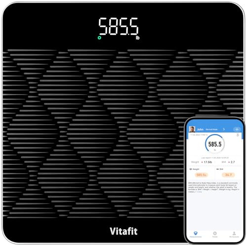 Vitafit Amazing 47st/300kg Smart Bathroom Scales for Body Weight in 0.1lb, High Accuracy Assured by Scale Professional Factory SINCE 2001, Large Platform with 8mm Non-Slip Tempered Glass, LED, Black
