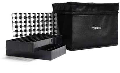 Octirst Marker-Aufbewahrungsbox für 120 Marker mit Bodenschlitzen, Robuste Tragetasche mit Griff, für Kinder & Zeichenbegeisterte, Schwarz