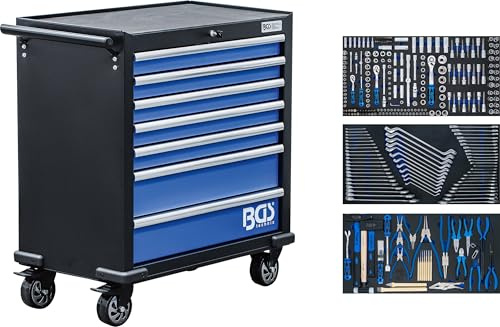 BGS 6063 | Werkstattwagen XL | 7 Schubladen | 301 Werkzeuge | 3 Schaumeinlagen XL | Stahlblechkonstruktion | 100 % Schubladenauszug | 2 feststellbare Lenkrollen