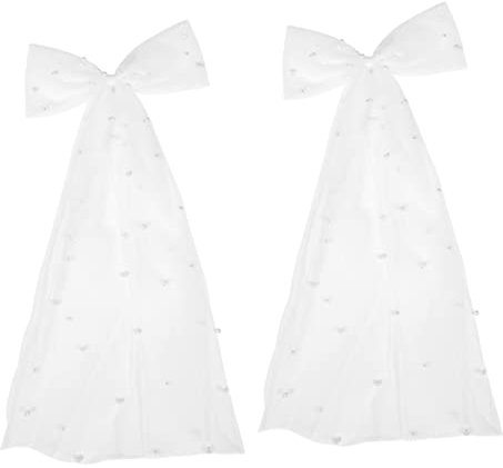 SHERCHPRY Brautschleier Hochzeit Perle Klein Clip Dom Zubehör Brautjungfer Junggesellin Braut- Abschlussball Bogen Bobby Seide Braut Schleife Schleier Haarschmuck Für Die Braut Spitze Weiß