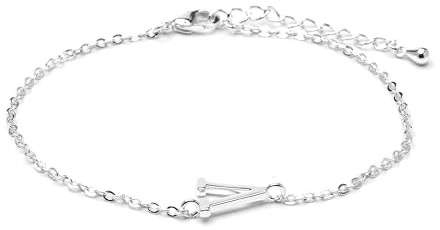 LUXENTER Alfabet silverfärgat armband - bokstaven V, Talla única, Metall, Utan ädelsten