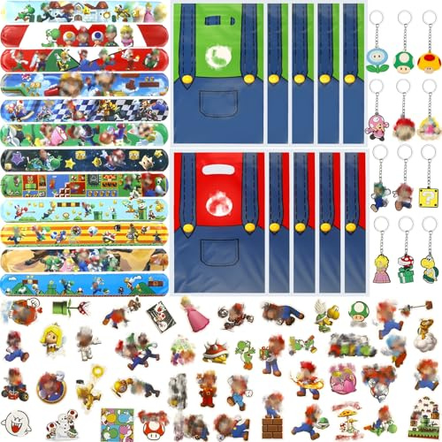 84pcs Party Mitgebsel Kindergeburtstag, Geschenke Geburtstag Party Deko Geburtstagsdeko Spielzeug Set mit Geburtstagstüten DIY Aufkleber Schlüsselanhänger für Kinder Zubehör Gadget Give Aways