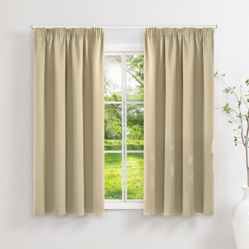 Runyéla Gardinen mit Kräuselband Vorhänge Blickdicht Beige Verdunkelungsvorhänge 2er Set 140 x 120 (HxB) für Schienensystem, Thermovorhänge Kälteschutz Schiebegardinen für Wohnzimmer Curtain