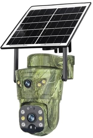KVBRUI Caméra de Chasse Solaire 4K Double écran 4G, WiFi PTZ, détection Humaine/Animale, Communication bidirectionnelle, caméras de sécurité étanches(4G Cam Add 128G)