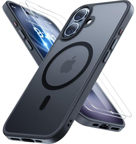 miracase for iPhone 16 Case with MagSafe & 9H+Screen Protector, Black | TOP Military-Grade Protection & Strong Magnet Shockproof Scratch-Resistant with Velvet Touch for iPhone 16 Cover 6.1