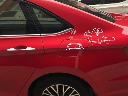 Simon Katzen-Autotankdeckel Aufkleber - Lustige Cartoon Katze mit Schmetterlingen - Wetterfester Vinyl-Sticker - Einfach anzubringen - Für die meisten Tankdeckel (12.81x23.21cm, 2er-Set)