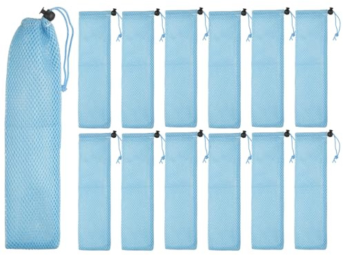 sourcing map 12 Pcs Pouch Bag Straw Carrying Cases, Portable Cutlery Sleeve Chopstick Case Utensil Bag for Home Travel Outdoor Storage Fork Spoon Chopsticks, L & Blue