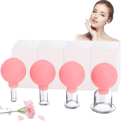 Set mit 4 Schröpfen aus Glas mit Saugball aus Silikon | Vakuum-Massage-Saugnäpfe für das Gesicht, wiederverwendbar, für den ganzen Körper