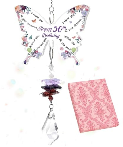 50th Birthday Gifts for Women Crystal Suncatcher Butterfly Gifts for Women 50th Birthday Presents for Women 1976 Gift for Mum Sister Friend Home Garden and Window Decoration
