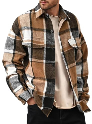 Chemise Bucheron Homme Polaire à Carreaux Flanelle Chaude Avec Boutons à Manches Longues Chemise Veste et Poche Poitrine Col Boutonné Coupe Loisirs Regular Fit Coton Vetement Surchemise Décontractée