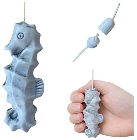 Lowgy Ceramic Blue Grey Seahorse Light Pull with Cord & Connector for Easy Fitting - Choice of Cord Colours & Connectors - Quirky Bathroom Pull Cord