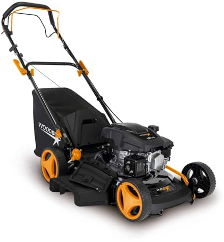 Woodster Tondeuse à Gazon 6 en 1 Thermique TT161-46S - Moteur 4 Temps 150 cm³ - 3,5 CV - Largeur de Coupe 46 cm - Hauteur de Coupe réglable 25-75 mm - jusqu'à 1000 m² - bac 55L