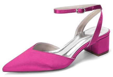 HFWXYSA Chaussures De Mariage À Talons Épais pour Femmes Escarpins À Bout Fermé Bride Arrière Chaussures De Mariée Soirée,Fuchsia,37 EU