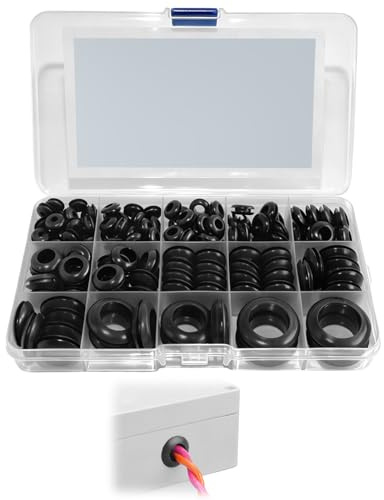 278 Pcs Rubber Grommets Assortment Kit, Black Double-Sided Electrical Conductor Wiring Blanking Gasket Ring Grommets for Holes, Cable Grommet for Protecting Wires, Plugs, Cables