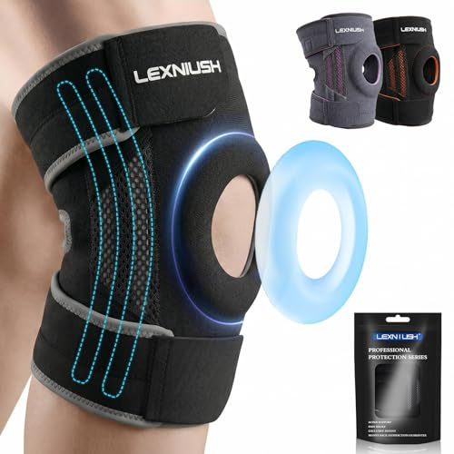 Kniebandage Männer/Damen mit Patella Gel Pads & Seitenstabilisatoren, Verstellbare Kniestütze für Arthritis, Meniskusriss, ACL, Knieschmerzen, Kompression Bandage Knie für Laufen, Sport, Dunkelgrau