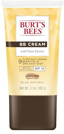 Burt's Bees BB Cream With SPF 15, Broad-Spectrum Sunscreen Tinted Lotion for All Skin Types, 98.9 Percent Natural Origin Skin Care, Light to Medium, 1.7 oz. Tube
