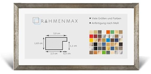RahmenMax® Morena Bilderrahmen Holz 28x93 cm zum Aufhängen/Bilderrahmen Maßanfertigung möglich/MDF Posterrahmen/Bilder Rahmen in Vintage Metall mit 1mm klarem Acrylglas/Puzzle Rahmen