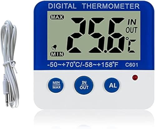 Digital Fridge Freezer Thermometer Accurate Fridge Temperature Thermometer with LED Alarm, Max/Min Memory, –50°C to 70°C, Mount & Stand for Home, Kitchen, Commercial Use