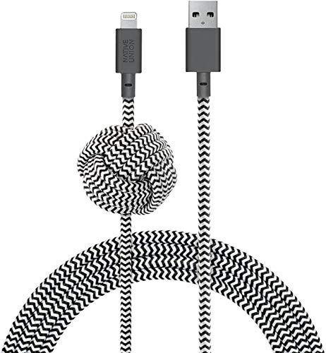 Native Union Night Cable - 3 Metres Ultra-Robusto Reforzado [Certificado MFi] Cable de Carga Lightning a USB con Nudo Lastrado (Zebra)
