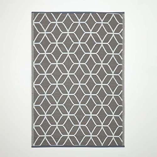 HOMESCAPES Tapis extérieur résistant Pluie et UV, Tapis de Jardin imperméable réversible Blanc et Gris, 120 x 180 cm, Intérieur extérieur terrasse Balcon