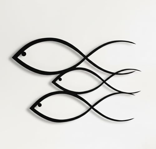 DEKADRON Tiere Metall Wandkunstwerke Fisch Familie Wanddekoration 46x25cm | Home Office Dekoration, Schlafzimmer, Wohnzimmer Dekoration