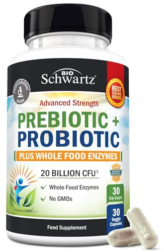 Probiotic and Prebiotic Capsules - Supports Digestive Health & Bloating Relief for Women & Men - Pre and Probiotics for Gut Health Supplements with Whole Food Enzymes - Non-GMO, Gluten Free - 30 Ct.