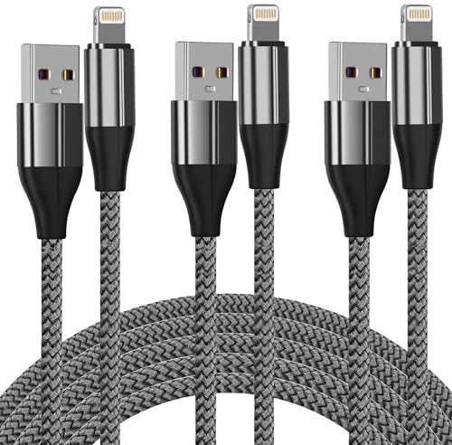FEEL2NICE iPhone Charger Cable (3 Pack 3M), [MFi Certified] 10 Feet Nylon Braided Lightning Cable, Charging Cord USB Compatible with