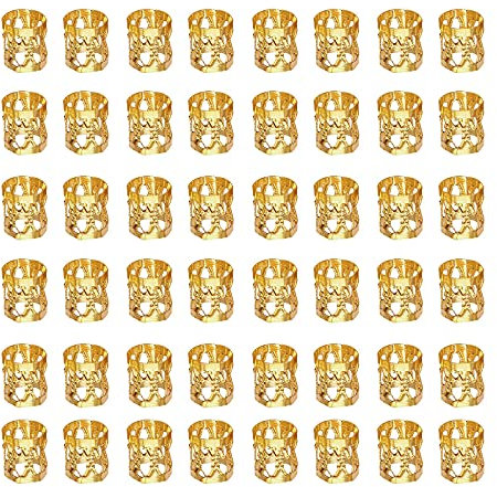 LEBQ 50 Stück Aluminium Dread Lock Verstellbar Metall Cuffs Dreadlocks Perlen Flechtet Haar Schmuck, Golden